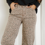 Emiliana Leopard Frayed Edge Wide Leg High Waist Jeans