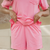 Jess Raw Edge Patch Pocket Oversized Top and Shorts Set