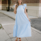 Gingham Knot Back Ruffled Maxi Dress