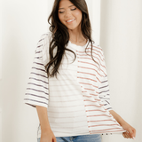 Danna Stripe Colorblock 3/4 Sleeve Loose T Shirt