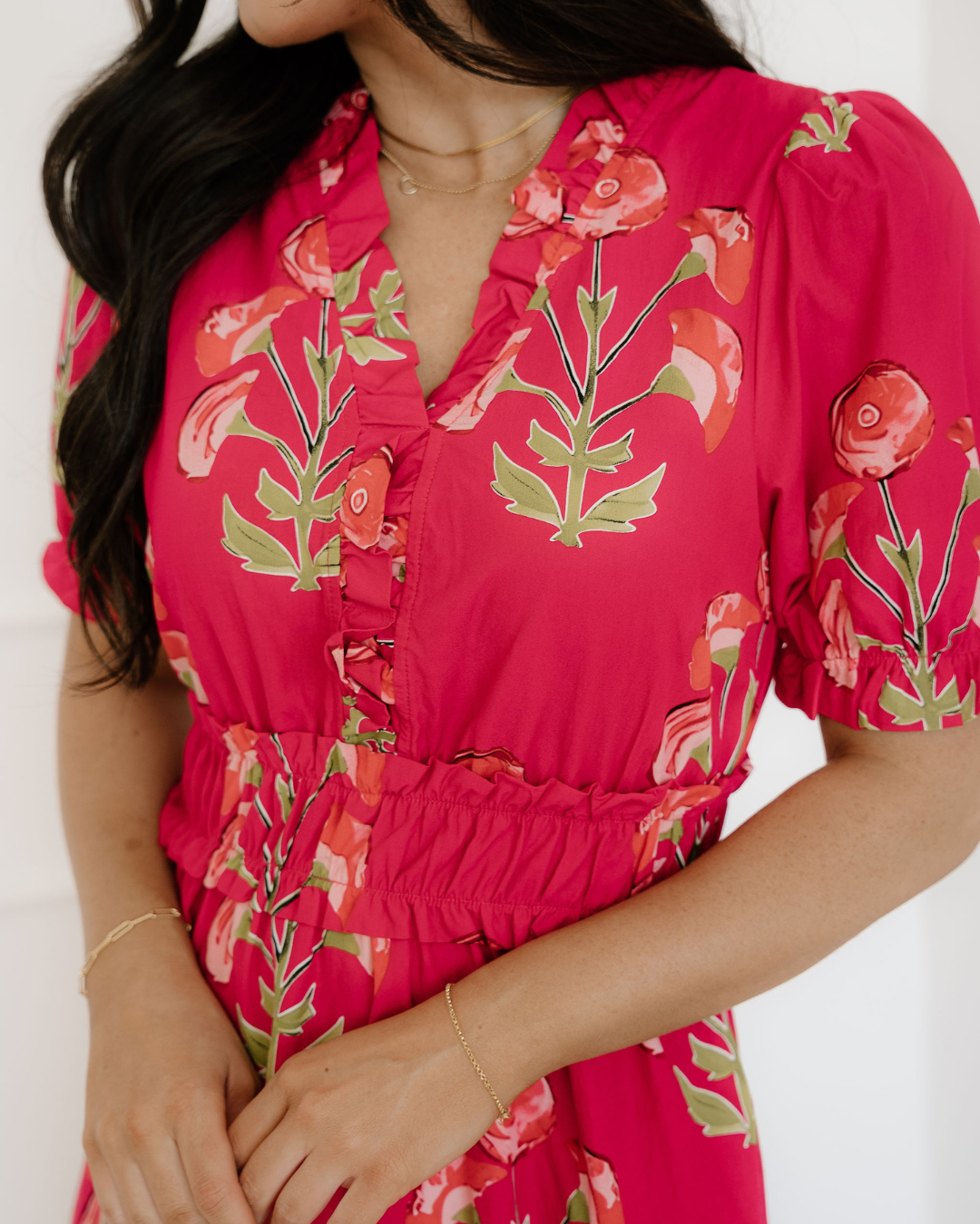 Neve Frilled V Neck Short Sleeve Ruffle Maxi Dress