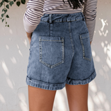 Ivy Seam Detail Pocketed Cuffed Hem Denim Shorts
