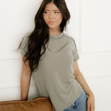 Hadley Crinkle Rib Knit Exposed Seam Round Neck T-shirt