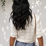 Maisie Plaid Pattern Crochet Knit Short Sleeve Sweater - White
