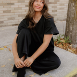 Mila Textured Loose Fit T Shirt and Drawstring Pants Set - Black | Dropship