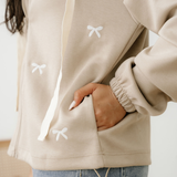 Brielle Bow Embroidered Zip Up Hoodie