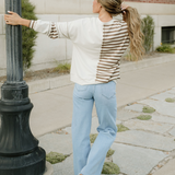 Bennie Stripe Stitched Detail Color Block Pullover Top
