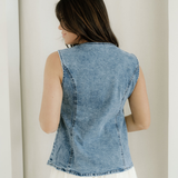 Jolene Buttoned Front Slit Denim Vest - Ashleigh Blue