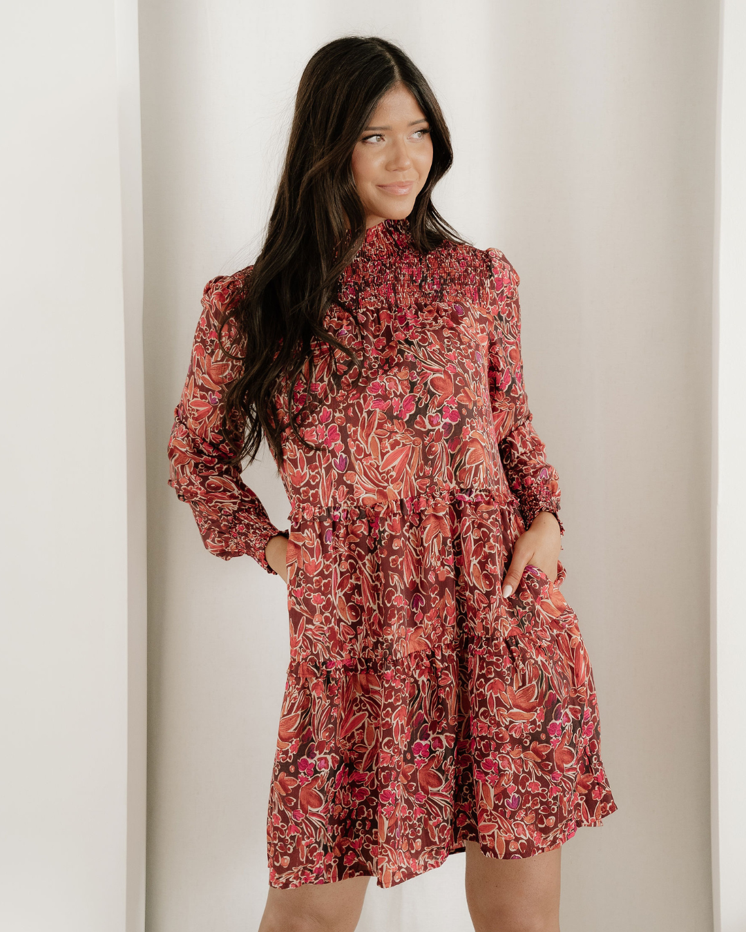 shirred long sleeve mini dress Daisy Street long sleeve Shirred Mini Dress in Brown blue plaid