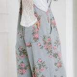 Floral Pleated Wide Leg Denim Overalls