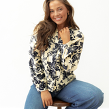 Maria Botanical Floral Print Split Neck Long Sleeve Blouse