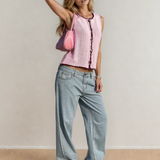 Emerson Pink Contrast Trim Buttoned Front Sweater Vest