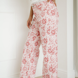 Pink Vintage Floral Print Denim Shift Pants