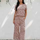 Feel Good Set Leopard Print Casual Tee and Pants 2pcs Outfit - Pink