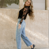 Sheer Floral Lace Top - Black | Dropship