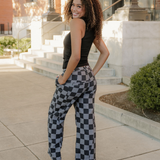 Naomi Checkered Denim Wide Leg Jeans
