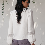 Rosalie Floral Guipure Lace Patchwork Frilled Long Sleeve Blouse