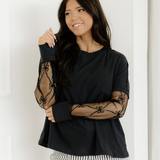 Lace Layered Long Sleeve Tee - Black