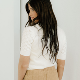 Magnolia Textured Knit Ribbed High Neck Short Sleeve Sweater