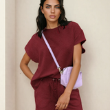 Astrid Textured Short Sleeve Top and Shorts Set - Red Dahlia