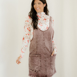 Kylie Vintage Washed Denim V Neck Suspender Mini Dress