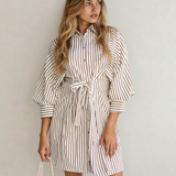 PREORDER Selena Knot Waist Puff Sleeve Button Down Mini Shirt Dress | Dropship