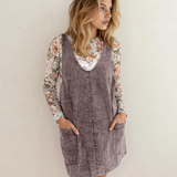 PREORDER Kylie Vintage Washed Denim V Neck Suspender Mini Dress | Dropship