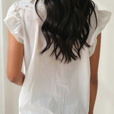 Juliana Flutter Sleeve Pleated Round Neck Blouse