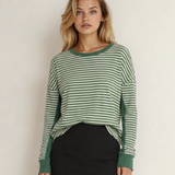 Vanessa Striped Patchwork Knit Drop Shoulder Top - Green