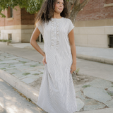 Holly Frilled Detail Half Buttons Short Sleeve Long Dress