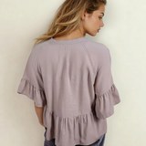 Mae Slit V Neck Ruffled Loose Blouse