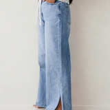 Calypso Side Slit High Rise Drawstring Casual Jeans