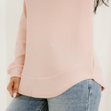 Valerie Rounded Hem Waffle Plain Long Sleeve Top - Pink