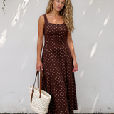 Scottie Polka Dot Print Square Neck Sleeveless Vacation Long Dress