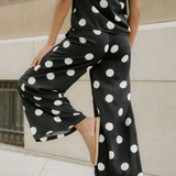 Paris Polka Dot Print Pleated Round Neck Tank Wide Leg Two-Piece Outfit