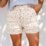 Delany Floral Casual Cute Denim Shorts