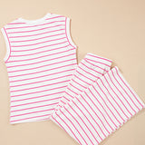 Clementine Stripe Casual Tee and Wide Leg Pants Set - Rose