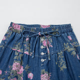 Monroe Floral Print Tie Elastic Waist Wide Leg Jeans