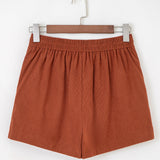 Sienna Button Decor Scalloped Edge High Waist Corduroy Shorts