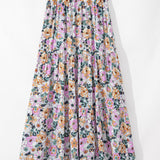 Alethea Bohemian Floral Print Tiered Maxi Skirt with Split - Sky Blue