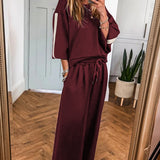 PREORDER Phoebe Varsity Striped 3/4 Sleeve Pullover Drawstring Sweatpants Set | Dropship