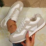 PREORDER Emily Oatmeal Contrast Lace Up Round Toe Sneakers | Dropship