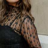 Claire Floral Lace Long Sleeve Slim Fit Top - Black | Dropship