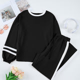 Jordyn Varsity Stripe  Drawstring Wide Leg Pant Set - Black | Dropship