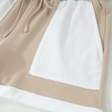 Easy Days Set Raw Edge Color Block Patchwork Oversize Tee Drawstring Loose Shorts 2pcs Set