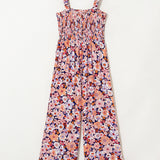 Angelica Square Neckline Stretch High Waist Jumpsuit - Pink Floral