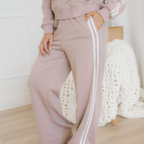 Fiery Red Varsity Striped Detail Crewneck Pullover Elastic Sweatpants 2pcs Outfit