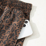 PREORDER Leopard Print Elastic Waist Drawstring Denim Skort