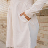 Abigail Corduroy Half Button Collared Long Sleeve Dress - Oatmeal | Dropship