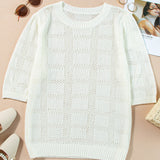Maisie Plaid Pattern Crochet Knit Short Sleeve Sweater - White
